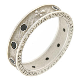 Agios rosary ring, rhodium-plated 925 silver, black rhinestones