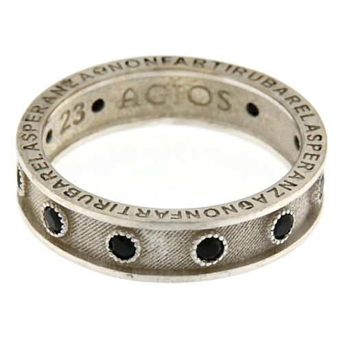 Agios rosary ring, rhodium-plated 925 silver, black rhinestones 3
