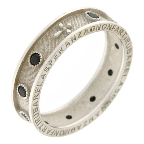 Agios rosary ring, rhodium-plated 925 silver, black rhinestones 4
