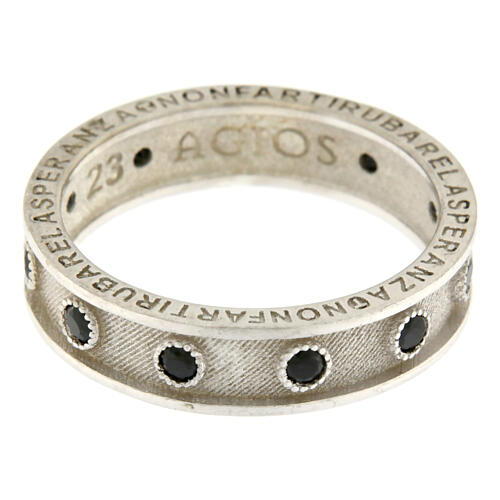 Agios rosary ring, rhodium-plated 925 silver, black rhinestones 5