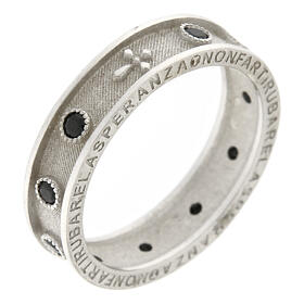 Anello Benedictus rosario rodiato con zirconi neri decina argento 925