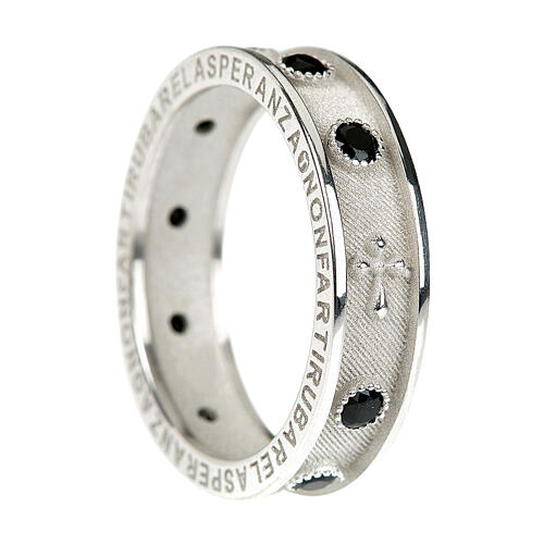 Rhodium-plated Benedictus rosary ring with black cubic zirconia 925 silver 3