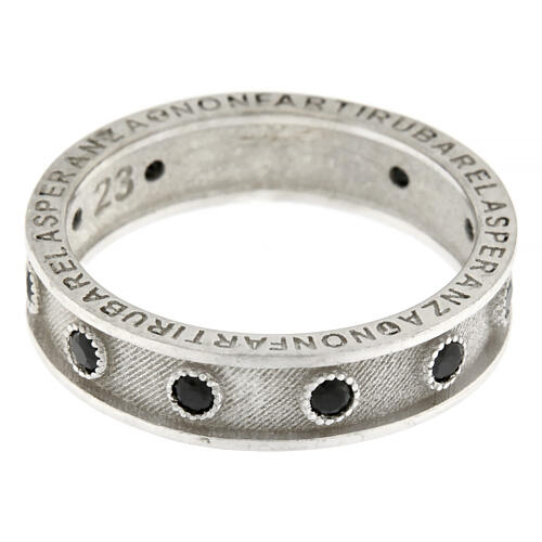 Rhodium-plated Benedictus rosary ring with black cubic zirconia 925 silver 4