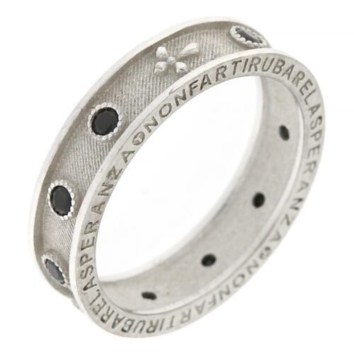 Rhodium-plated Benedictus rosary ring with black cubic zirconia 925 silver 5