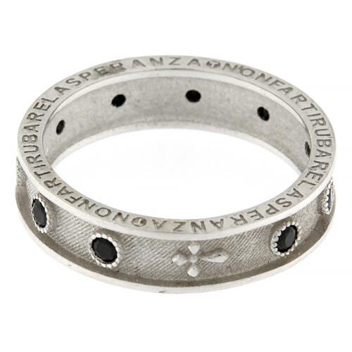 Rhodium-plated Benedictus rosary ring with black cubic zirconia 925 silver 6