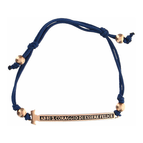 Agios Felix bracelet, adjustable blue rope, burnished rosé 925 silver 1
