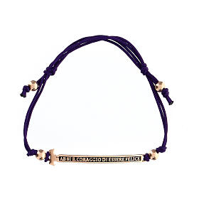 Agios Felix bracelet for kids, adjustable purple rope, burnished rosé 925 silver