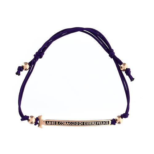 Agios Felix bracelet for kids, adjustable purple rope, burnished rosé 925 silver 1