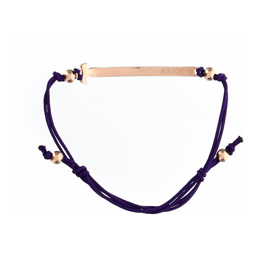 Agios Felix bracelet for kids, adjustable purple rope, burnished rosé 925 silver 2