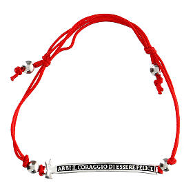 Pulseira Benedictus Felix corda ajustável vermelha e prata 925 rodinada brunida