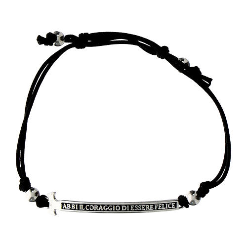 Agios Felix bracelet for kids, adjustable black rope, burnished rhodium-plated 925 silver 1
