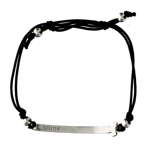 Agios Felix bracelet for kids, adjustable black rope, burnished rhodium-plated 925 silver 2