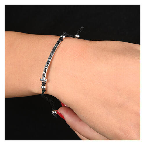 Pulseira Agios Felix para crianças corda ajustável preta e prata 925 rodinada brunida 2