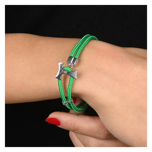Agios bracelet of green nautical rope with tau cross, 925 silver 2