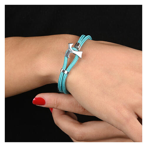 Pulseira Agios corda náutica azul-celeste e cruz tau prata 925 2