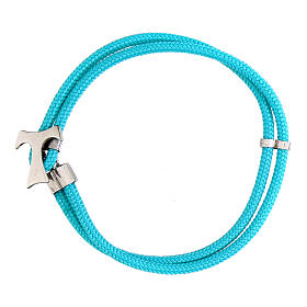 Agios tau cross bracelet with light blue nautical cord in 925 silver
