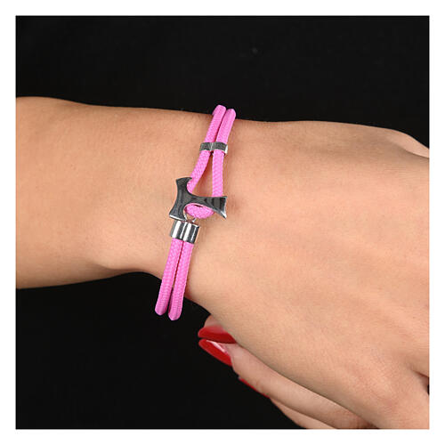 Agios bracelet of pink nautical rope with tau cross, 925 silver 2