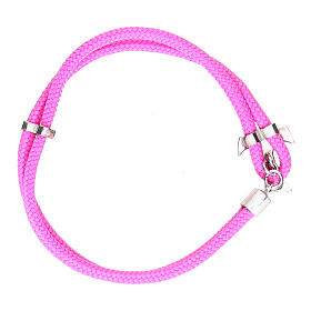 Pulseira Agios corda náutica fuchsia e cruz tau prata 925