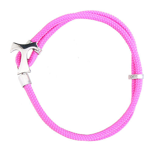 Agios tau bracelet with pink nautical cord in 925 silver 1