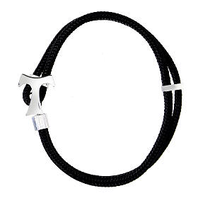 Benedictus bracelet of black nautical rope with tau cross, 925 silver