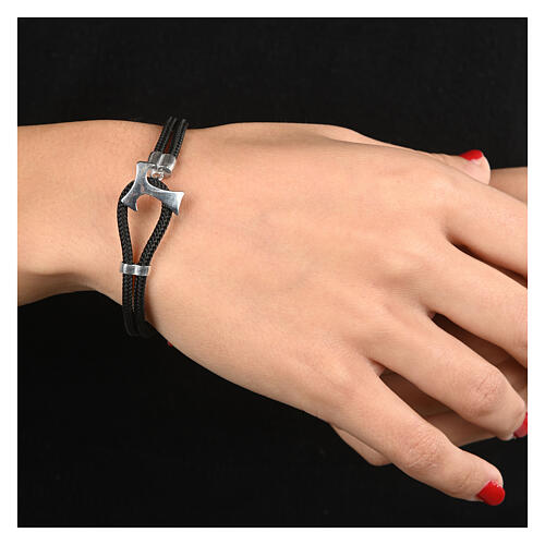 Pulseira Benedictus corda náutica preta e cruz tau prata 925 2