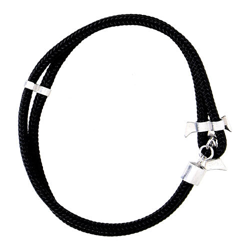 Agios tau bracelet with black nautical cord in 925 silver 2