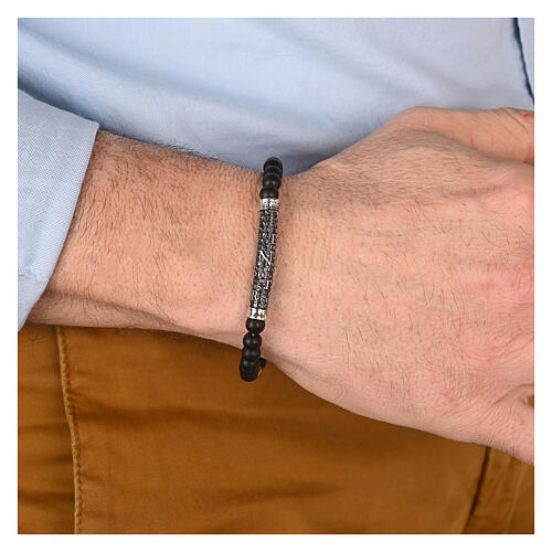 Pulseira pedras pretas Agios prata 925 rodinada brunida 2
