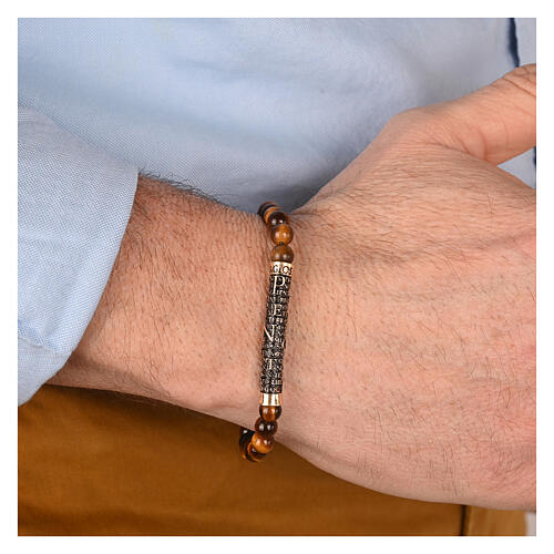 Pulseira pedras cor castanho Agios prata 925 dourada brunida 2