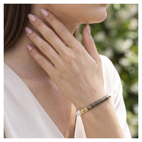 Benedictus bracelet with white stones and burnished gold plated 925 silver 2