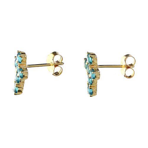 Agios stud earrings, gold plated cross with sky blue rhinestones, 925 silver 2