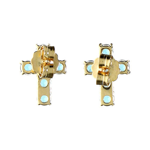 Agios stud earrings, gold plated cross with sky blue rhinestones, 925 silver 3