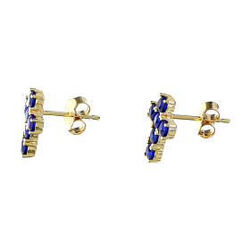 Agios stud earrings, cross with night blue rhinestones, gold plated 925 silver