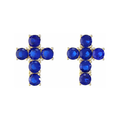 Agios stud earrings, cross with night blue rhinestones, gold plated 925 silver 1