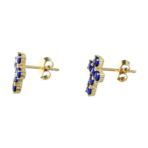 Golden cross earrings with blue zircons 925 silver Agios 2