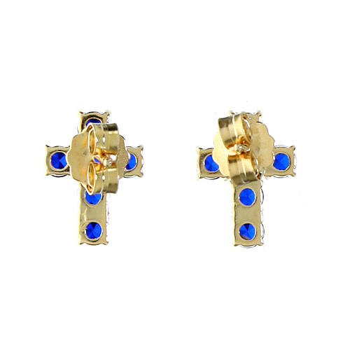 Golden cross earrings with blue zircons 925 silver Agios 3