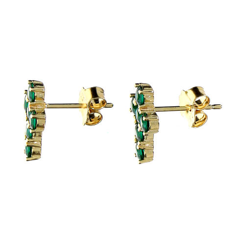 Agios stud earrings, cross with green rhinestones, gold plated 925 silver 2