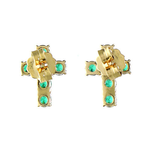 Agios stud earrings, cross with green rhinestones, gold plated 925 silver 3