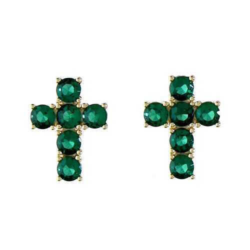 Orecchini argento 925 Agios dorati croce zirconi verdi 1