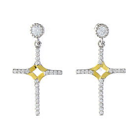 Rhodium-plated cross earrings with white zircons 925 silver Agios