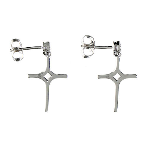 Rhodium-plated cross earrings with white zircons 925 silver Agios 3