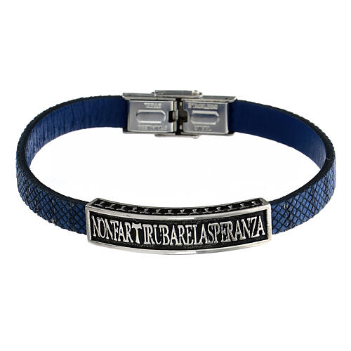 Bracelet bois naturel bleu avec plaquette argent 925 Agios 1