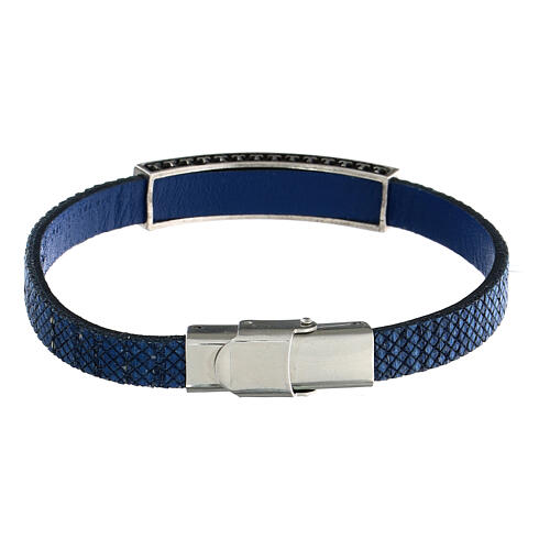 Bracelet bois naturel bleu avec plaquette argent 925 Agios 2