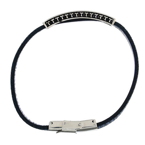 Bracciale legno naturale nero con targa Agios argento 925  3