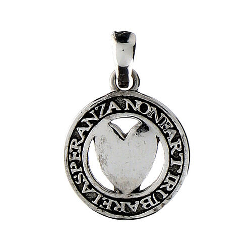 Agios medal with cut-out heart, 0.075 in, burnished rhodium-plated 925 silver 1