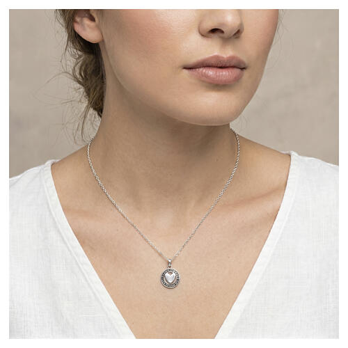 Heart coin pendant 19mm Benedictus rhodium burnished 925 silver 2