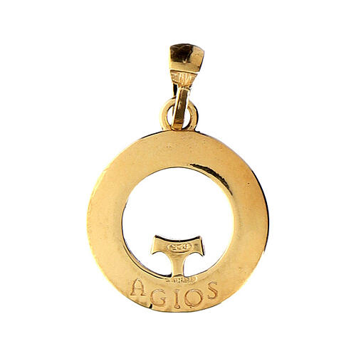 Pingente Agios medalha perfurada 19 mm tau prata 925 dourada brunida 2