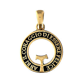 Benedictus cross coin pendant 19 mm burnished gold 925 silver