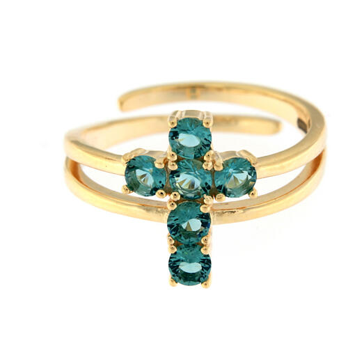 Agios ring with cross of light blue rhinestones, gold plated 925 silver 2