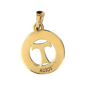 Agios medal with cut-out tau, burnished gold plated 925 silver, 0.075 in