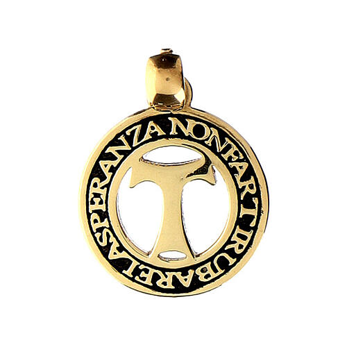 Agios medal with cut-out tau, burnished gold plated 925 silver, 0.075 in 1